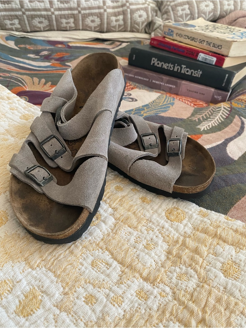 BIRKI BY BIRKENSTOCK 3 STRAP GRAY LEATHER SANDALS 37 NARROW